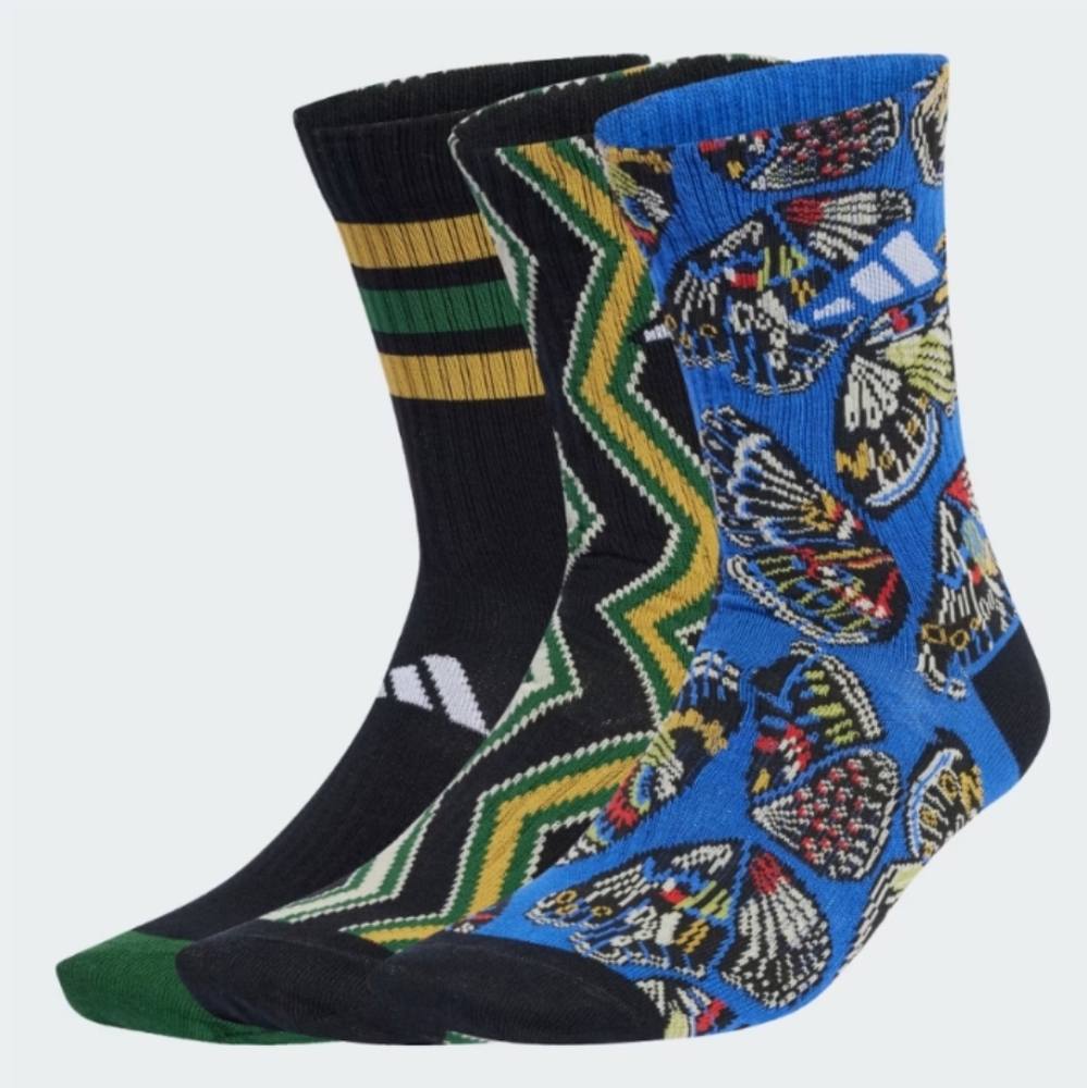 NWT FARM Rio Adidas Collab 3 Pack Multicolor Butterfly Print Crew Socks Size S